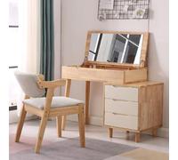 Elegante set da toeletta in legno con cassetti pieghevoli a specchio, armadietto laterale e sedia, design 2 in 1, facile da montare, perfetto per la decorazione della camera da letto, 79,8 x 45 x 74,9