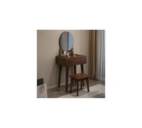 Elegante set da toeletta in legno di noce, 80 cm, con luci a LED e specchio, elegante tavolo da trucco con sgabello, per camera da letto, moderno tavolo da toeletta in legno per arredamento chic