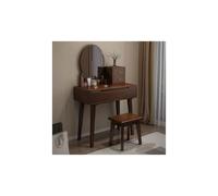 Elegante set da toeletta in noce con luci a LED e specchio, elegante tavolo da trucco con sgabello per camera da letto, 80 cm, comò in legno per arredamento chic e moderno