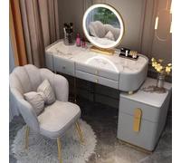 Elegante set da trucco compatto con specchio LED e sedia, tavolo da toeletta in legno massello e ardesia, per camera da letto, design salvaspazio (100 x 40 x 78 cm)