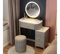 Elegante set da trucco con 3 modalità di illuminazione a colori, 4 cassetti e sgabello, elegante 70 cm, per camera da letto e toletta, finitura bianca e grigia