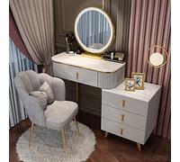 Elegante set da trucco con cassetti, scrivania, sgabello imbottito e luci a specchio dimmerabili, finiture grigio/oro, 78,7 cm, perfetto per la decorazione di casa, camera da letto, studio