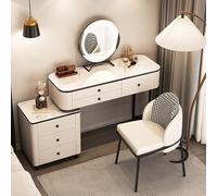 Elegante set da trucco con sgabello, specchio illuminato e cassetti, elegante mobile per camera da letto per donne e ragazze (larghezza 99 cm)