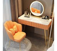 Elegante set da trucco con specchio illuminato, sgabello imbottito in 3 colori, elegante scrivania per camera da letto, scomparti in legno massello (sedia B 100 cm)
