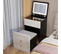Elegante set da trucco con specchio, sgabello e illuminazione, elegante decorazione per la camera da letto per gli amanti della bellezza, tavolo da toeletta compatto per uso domestico