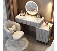 Elegante set da trucco da 100 cm, con specchio a LED, 3 modalità, 5 cassetti, sgabello, elegante mobile per camera da letto in grigio per gli amanti della bellezza e gli appassionati di decorazione