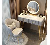 Elegante set da trucco da 80 cm, con sgabello imbottito, regolabile, specchio in 3 colori, in legno massello, mobile elegante per camera da letto da donna (grigio)