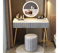 Elegante set da trucco grigio con specchio LED a 3 colori e sgabello imbottito, elegante scrivania per camera da letto, in legno massello, con divisorio (100 cm)