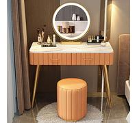Elegante set da trucco in legno da 100 cm, con sgabello morbido e specchio in 3 colori, elegante scrivania per camera da letto, per donne (ge)