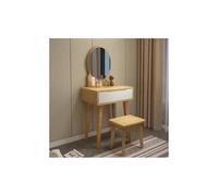 Elegante set da trucco in noce con luci a LED e specchio, 80 cm, tavolo da toeletta con sgabello per camera da letto, mobili eleganti in legno per la decorazione della casa