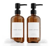 Elegante set di 2 dispenser per sapone liquido e sapone per le mani per cucina o bagno, da 621 ml di alta qualità, estremamente resistenti, perfetti per valorizzare il tuo bagno o la tua cucina, ambra