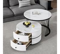 Elegante set di 2 tavolini bianchi a forma di nido, tavoli rotondi con effetto marmo lucido, 2 cassetti, portata fino a 30 kg, combinazione di tavolini (bianco+nero, 60 x 60 x 46 + 50 x 50 x 31 cm)