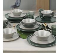 Elegante set di 24 cene in ceramica, verde e bianco, 100% Stoneware, antibatterico, Microwave & Dishwasher Safe | Easy Clean, Thermal Shock Resistant