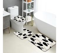 Elegante set di 3 tappetini da bagno con cigni bianchi e neri, assorbenti e antiscivolo, a forma di U, lavabili, classici tappeti da bagno in flanella ad asciugatura rapida