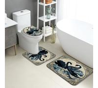 Elegante set di 3 tappetini da bagno, stile vintage, con cigni neri e fiori, assorbenti e antiscivolo, a forma di U, lavabili, classici tappetini da bagno in memory foam ad asciugatura rapida