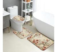 Elegante set di 3 tappetini da bagno, stile vintage floreale, assorbente, antiscivolo, lavabile, classico parigino in flanella ad asciugatura rapida
