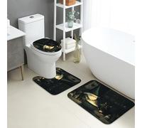 Elegante set di 3 tappetini da bagno, stile vintage, motivo gatto scuro, assorbente, antiscivolo, a forma di U, lavabile, accogliente, ad asciugatura rapida, in flanella