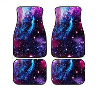 Elegante set di 4 tappetini universali per auto con stampa galattica blu e viola, stella, cielo, per la parte anteriore e posteriore, adatti a SUV, furgoni, berline, camion, resistenti.