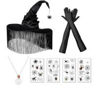 Elegante set di accessori da 4 pezzi, look da strega per costume di | cappello, guanti, catena e adesivi. Questi accessori di Halloween sono ideali per la tua prossima festa e cosplay.