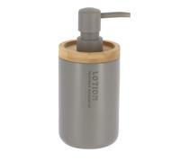 Elegante set di accessori da bagno con accenti in bambù - 5 pezzi - Bicchiere per spazzolino da denti, dispenser di sapone, spazzola per WC, barattolo in cotone e portasapone (grigio, dispenser di