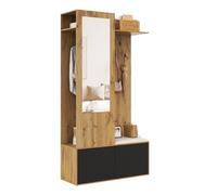 Elegante set di appendiabiti con specchio, scarpiera e panchina, salvaspazio, colore nero/legno (191 x 100 x 38 cm) per ordine e comfort