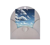 Elegante set di biglietti bianchi stampati con cielo blu e nuvole bianche, biglietto con carta perlata, include buste e abbinamento, grigio