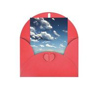 Elegante set di biglietti bianchi stampati con cielo blu e nuvole bianche, biglietto con carta perlata, include buste e rosso abbinato