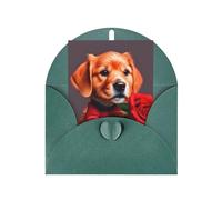 Elegante set di biglietti con stampa di un cane simile a un gentiluomo, con carta perlata, include buste e abbinamento, verde scuro