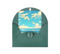 Elegante set di biglietti da visita con stampa a tema spiaggia con carta perlata, include buste e abbinamento, verde scuro