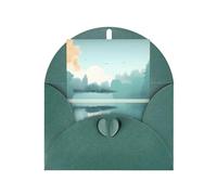 Elegante set di biglietti vuoti stampati con foglie cadute su un lago tranquillo, biglietto con carta perlata, include buste e abbinamento, verde scuro