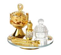 Elegante set di bruciatori di incenso in metallo e vetro per la decorazione della casa, regalo di inaugurazione della casa, con pinze per barattoli di olio essenziale, pinze in metallo e porta incenso