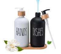 Elegante Set Di Dispenser Di Sapone in Vetro Con Vassoio - Decorazione Nera E Bi