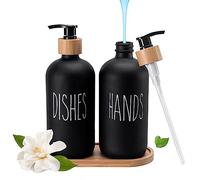 Elegante set di dispenser di sapone in vetro con vassoio - Decorazione nera e bianca per bagno e cucina - Capacità di 500 ml (nero)