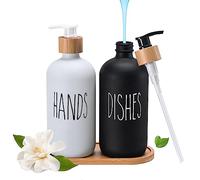 Elegante set di dispenser di sapone in vetro con vassoio - Decorazione nera e bianca per bagno e cucina - Capacità di 500 ml (bianco+nero)