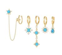 Elegante set di orecchini a goccia con turchese placcato oro, orecchini a cerchio con cristalli, gioielli alla moda da donna, collezione 5 pezzi