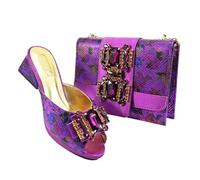 Elegante set di scarpe con tacco e borsa da donna, design italiano, look coordinato per feste e matrimoni, Viola, 44 EU