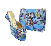 Elegante set di scarpe con tacco e borsa da donna, design italiano, look coordinato per feste e matrimoni, blu cielo, 44 EU