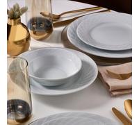 Elegante set di stoviglie da 36 pezzi, 100% porcellana, bianco, include piatti, ciotole, piatti e spargibottiglie, lavabile in lavastoviglie e adatto al microonde