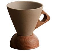 Elegante Set Di Tazze A Cono, Elegante Tazza Da Caffè Conica Con Manico In Legno E Piattino Base Tazza Da Caffè In Ceramica Conica Vintage For L'home Office(Style 2,250ml)