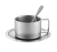 Elegante set di tazze da latte a due piani in acciaio inox, include cucchiaio e tappetino per una tavola affascinante (200 ml)