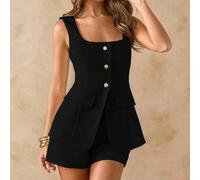 Elegante set estivo nero a due pezzi con canotta senza maniche a scollo quadrato e minigonna-pantaloncini, completo per serate, spiaggia, vacanze, brunch e ospite di matrimonio L,M,S,XL,XS,XXL,XXS,XXX