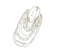 Elegante set multistrato di perle collana e orecchini per donne alla moda che amano gli stili unici gioielli collana di perle set, Misura unica, come descritto, come descritto