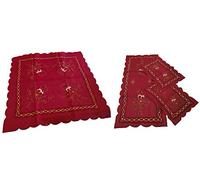 Elegante Set Natalizio Centro Tavola e Tris di Centrini in Misto Lino Ricamati Rosso - Runner e Tovaglietta per Tavola Perfetti per Natale -Decorazioni Festive e Atmosfera Accogliente per la Casa