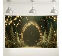 Elegante sfondo ad arco con albero di Natale, splendide decorazioni per feste nella foresta, sfondo fotografico per eventi, tema invernale del paese delle meraviglie 180 x 109 cm