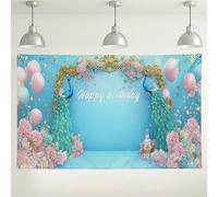Elegante sfondo di compleanno con pavone, striscione decorativo floreale per feste, bellissimo sfondo per feste interne/esterni, per eventi fotografici, decorazioni stagionali primaverili, 180 x 109