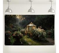 Elegante sfondo floreale a forma di carrozza, sfondo fotografico da giardino vintage per feste, decorazione romantica per interni/esterni per matrimoni, eventi primaverili ed estivi, 180 x 109 cm
