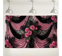 Elegante sfondo floreale, design drappeggiato nero e pesca, per decorazioni per feste, sfondo fotografico vintage per interni ed esterni, per eventi e matrimoni, 180 x 109 cm