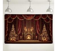 Elegante sfondo natalizio, decorazione per scene festive, accogliente camino e albero per fotografia, feste invernali e celebrazioni, 180 x 109 cm