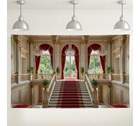 Elegante sfondo rosso e oro a forma di scala, sfondo fotografico per interni vintage reale, decorazione di lusso per eventi, matrimoni e feste, 180 x 109 cm