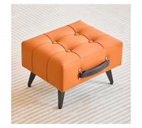Elegante sgabello rettangolare imbottito in ecopelle arancione per soggiorno e ingresso, poggiapiedi corto per divani, pezzo di arredamento elegante